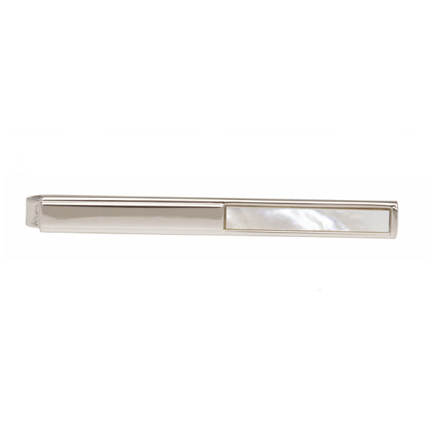 Half Mother of Pearl Rhodium Plated Tie Slide