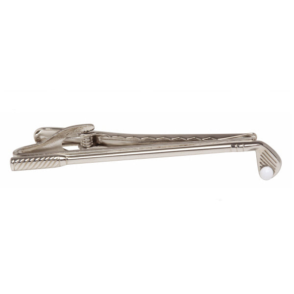 Golf Club &amp; Ball Rhodium Plated Tie Clip