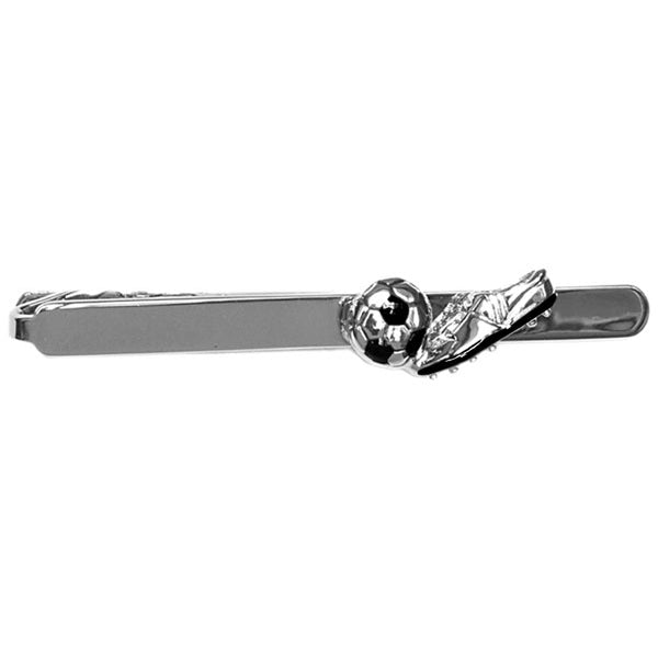 Football & Boot Rhodium & Black Crocodile Clip Tie Bar