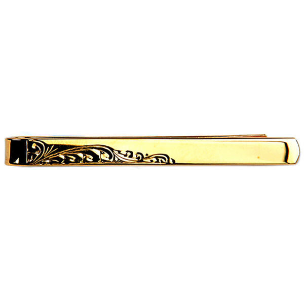 Half Engraved Leaf Design Gold Plated Tie Slide