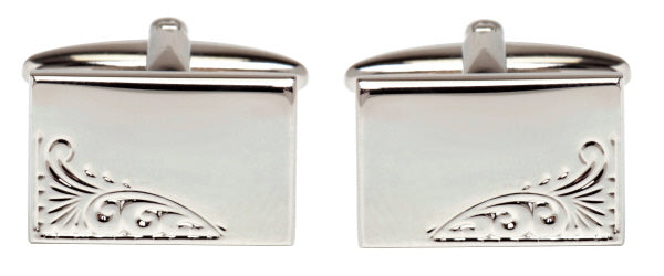 Rectangular Engraved Leaf rhodium cufflinks